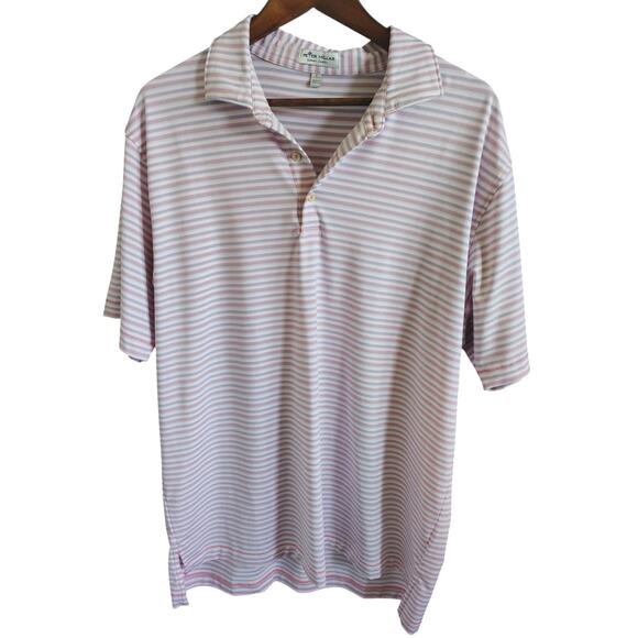 Peter Millar Southern Comfort Striped Polo Pink Mens Size Large - Picture 1 of 5